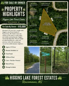 Northern Michigan Hideaway – .7 acre vacant lot with utilities