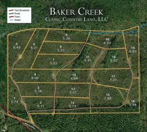 Baker Creek – 5 to 6 Acre Tracts, Fayette County AL – RVs Allowed – $999 Down